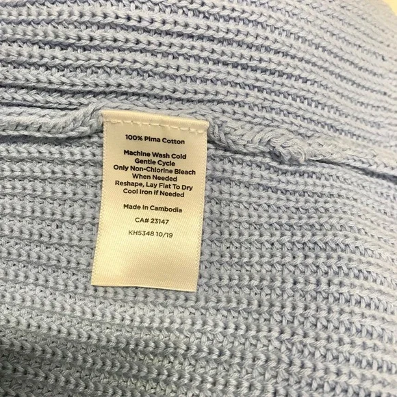 TALBOTS Petite Women's MP Cable Knit Light Blue Sweater 100% Pima Cotton - Picture 5 of 5